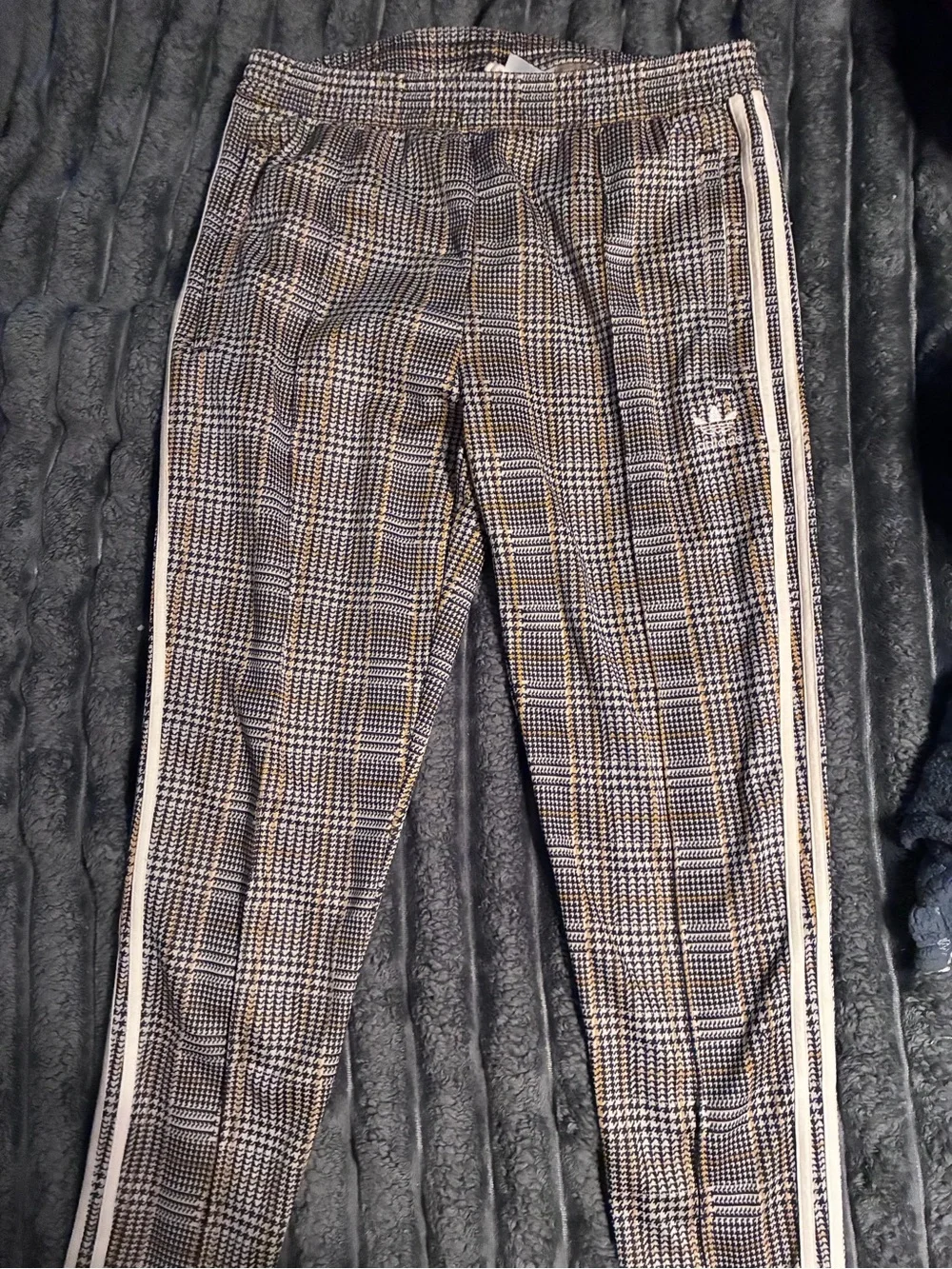 Show Stopper in these adidas Houndstooth Joggers in Black, White & Mustard